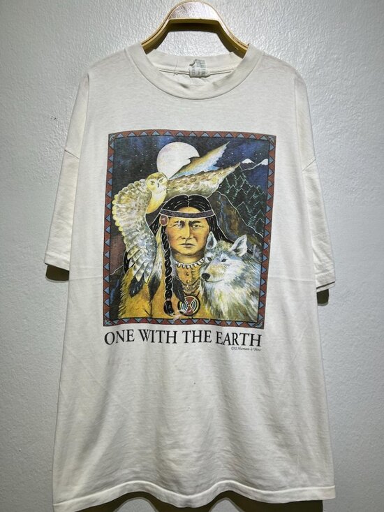 robertpalmq13 Tops - Vintage 90s Human i Tees Native American One With The Earth Shirt 1992 Owl Wolf